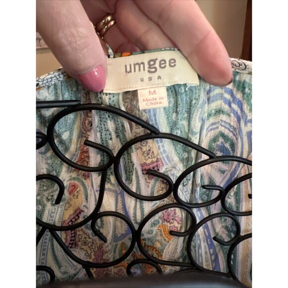 Umgee Cold Shoulder Earth Tones Crochet Sleeve Boho Top Size Medium - Picture 4 of 5